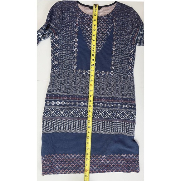 BCBGMAXAZRIA Pullover Shift Navy Print Sweater 3/4 Sleeve Dress - Picture 7 of 8